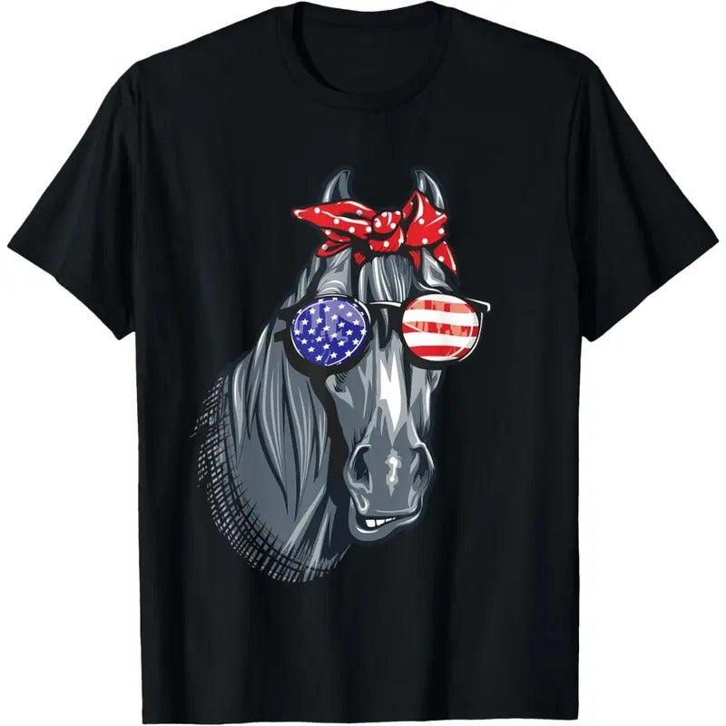 Horse 4th of July Shirt Women Horse Graphic American Flag T-Shirt made in usa Hoodie, Sweatshirt | DripVista.com