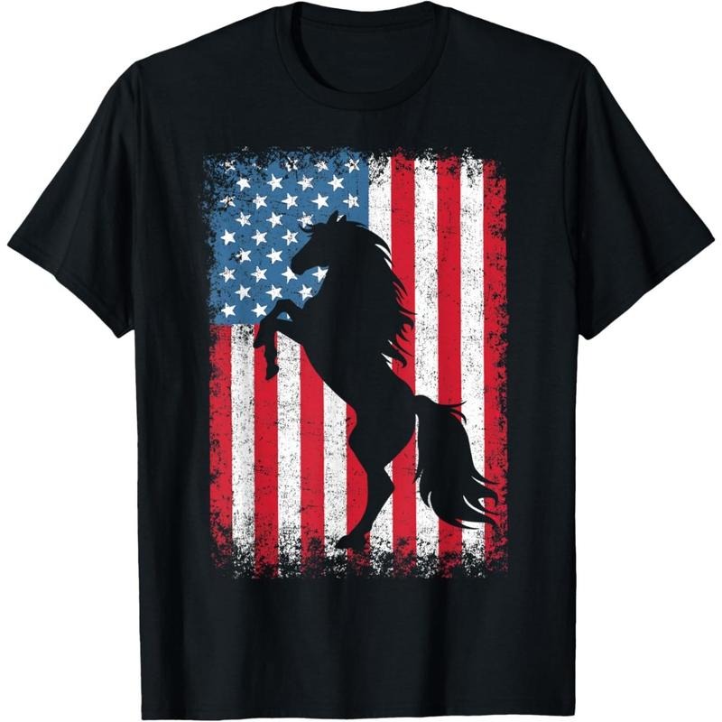 Horse American Flag USA 4th of July Men Women Boys Girls T-Shirt made in usa Hoodie, Sweatshirt | DripVista.com