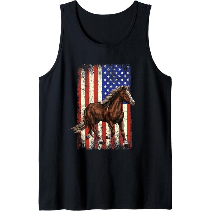 Horse In Front Of The American Flag Horse Riding 4th of July Tank Top made in USA T-Shirts, Hoodie, Sweatshirt