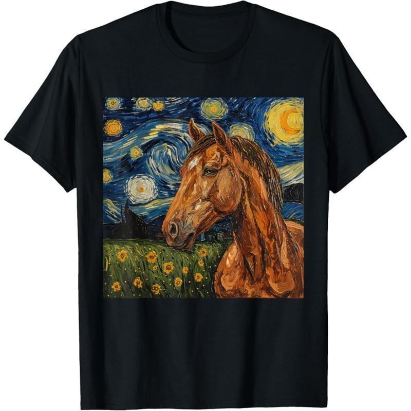 Horse Lover Van Gogh Style Starry Night Graphic T-Shirt made in usa Hoodie, Sweatshirt | DripVista.com