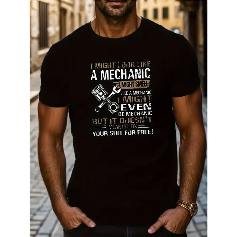 Hot I Might Even Be A Mechanic Print For Men Women Couple Fashion T-Shirt, Street Short Sleeve Cotton T-Shirt, Comfort-Fit Crew Neck T-Shirt - Ultra-Soft, Breathable, Moisture-Wicking, Casual Summer Tee - New Made in USA