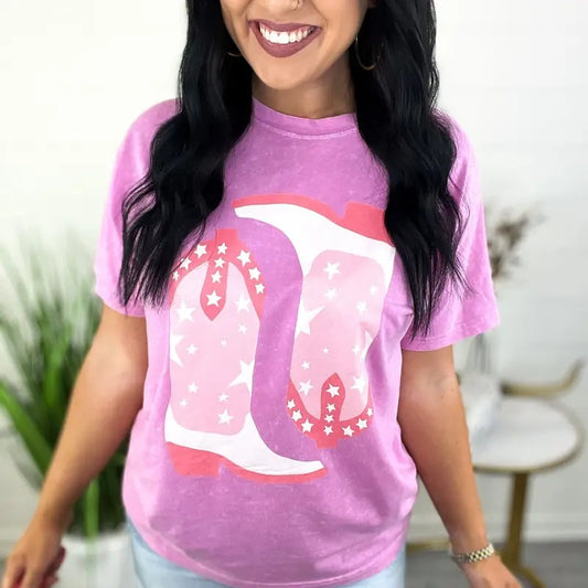 Hot Pink 'Cowboy Boots" Graphic Tee