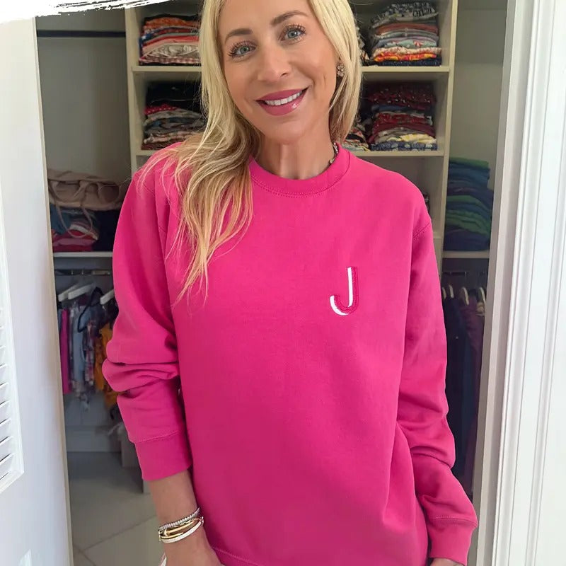 Hot Pink Embroidered Initial Sweatshirt (S-XL) T-Shirts, Hoodie | DripVista.com
