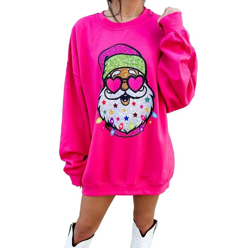 Hot Pink Glitter Santa Graphic Sweatshirt