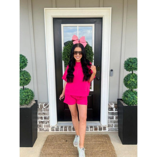 Hot Pink Slow Sunday Ribbed Knit Set