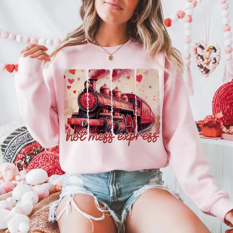 Hot mess express Sweatshirt, Funny Valentines Sweatshirt, Valentines Day Sweatshirt, Retro Valentines Sweatshirts, Valentines shirt Sweatshirt, xoxo Sweatshirt