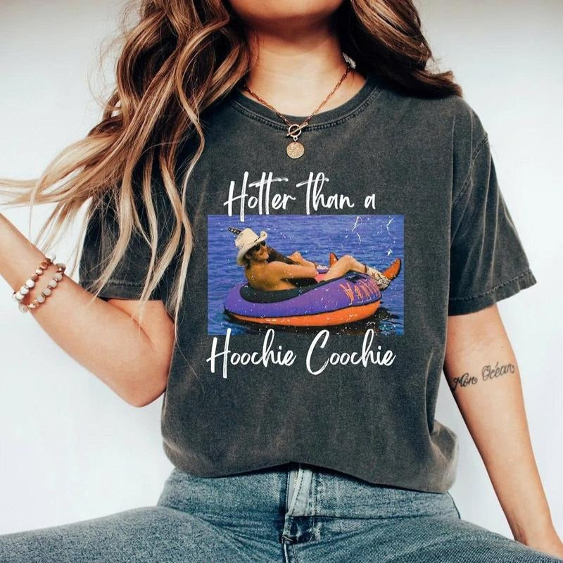 Hotter Than A Hoochie Coochie Tee, Womens Summer Vacation Tshirt, Gift Music Lover Tshirt, 90s Country Music Trendy Summer Tee Women Concert