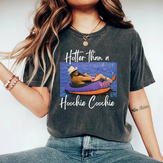 Hotter Than A Hoochie Coochie Tee, Womens Summer Vacation Tshirt, Gift Music Lover Tshirt, 90s Country Music Trendy Summer Tee Women Concert