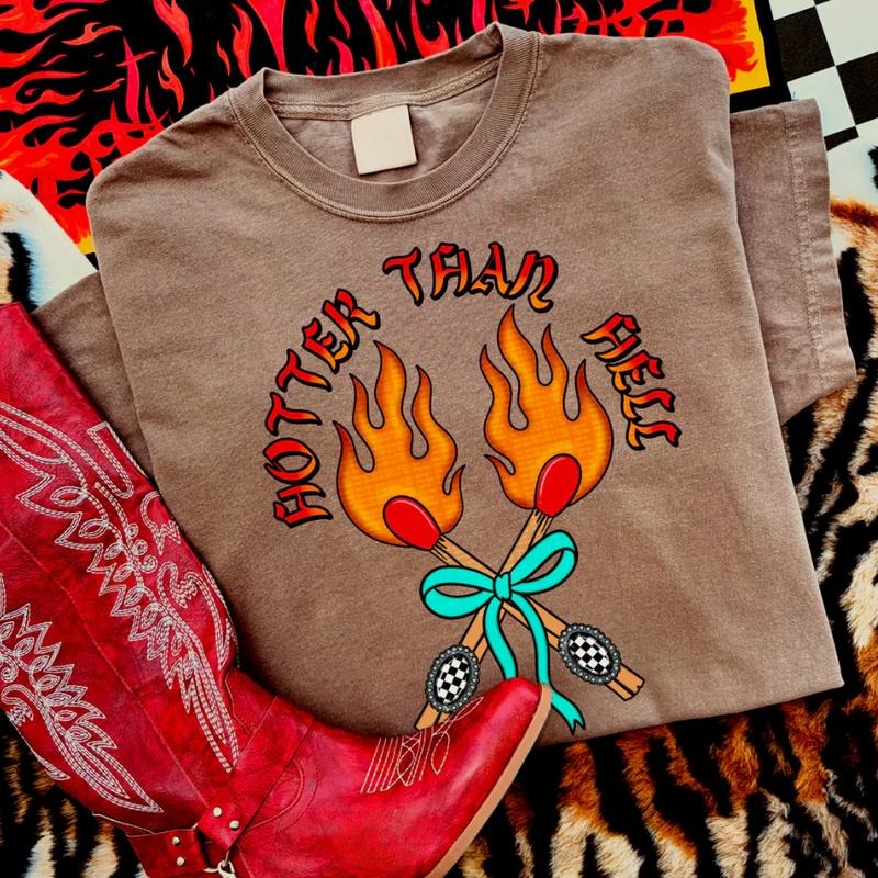 Hotter Than Hell Edgy Bow Matches shirt, vintage western graphic tees, western outfits women, women's graphic tees,...