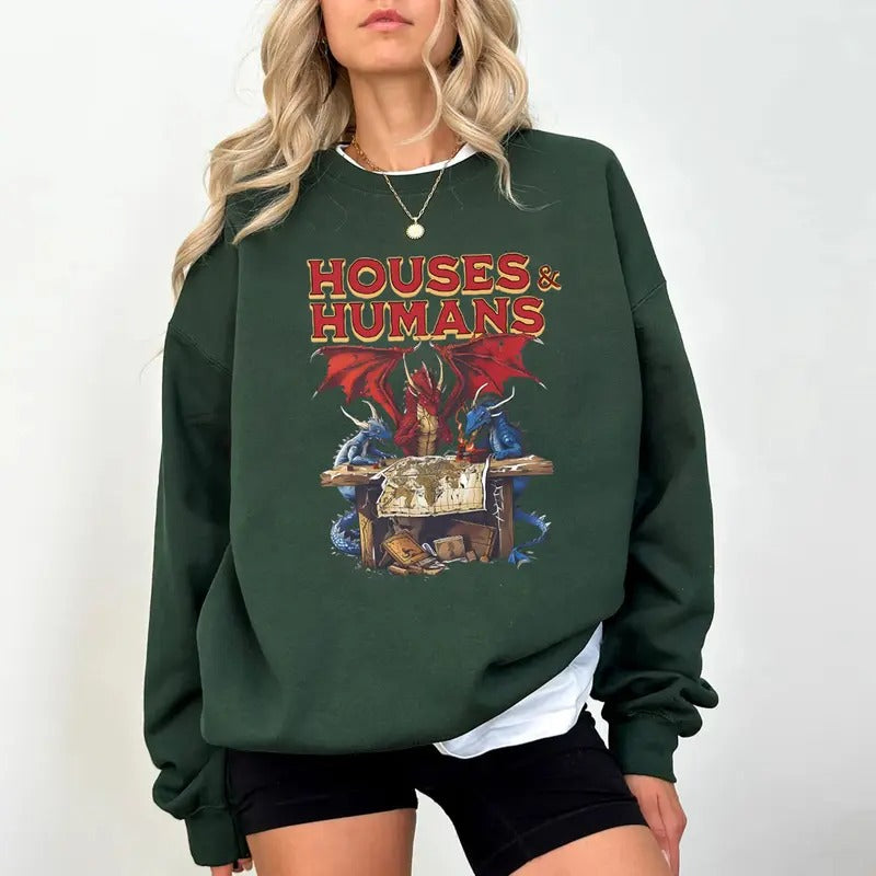 Houses and Humans D&D Shirt, Dungeons and Dragons Gift Tee for Men Women, Vintage Retro 90s Joke D and D T-shirt, Dungeon Master Shirt,  Dnd Houses And Humans Parody, Vintage Retro 90s DND Tee Hoodie