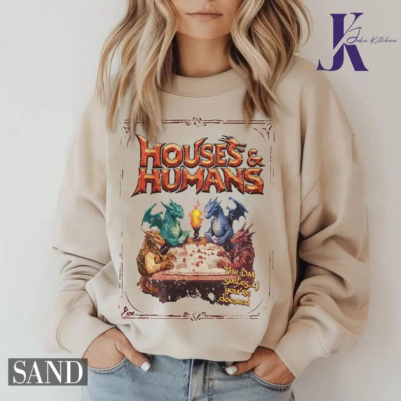 Houses and Humans D&D Shirt, Dungeons and Dragons Gift Tee for Men Women, Vintage Retro 90s Joke D and D T-shirt, Dungeon...
