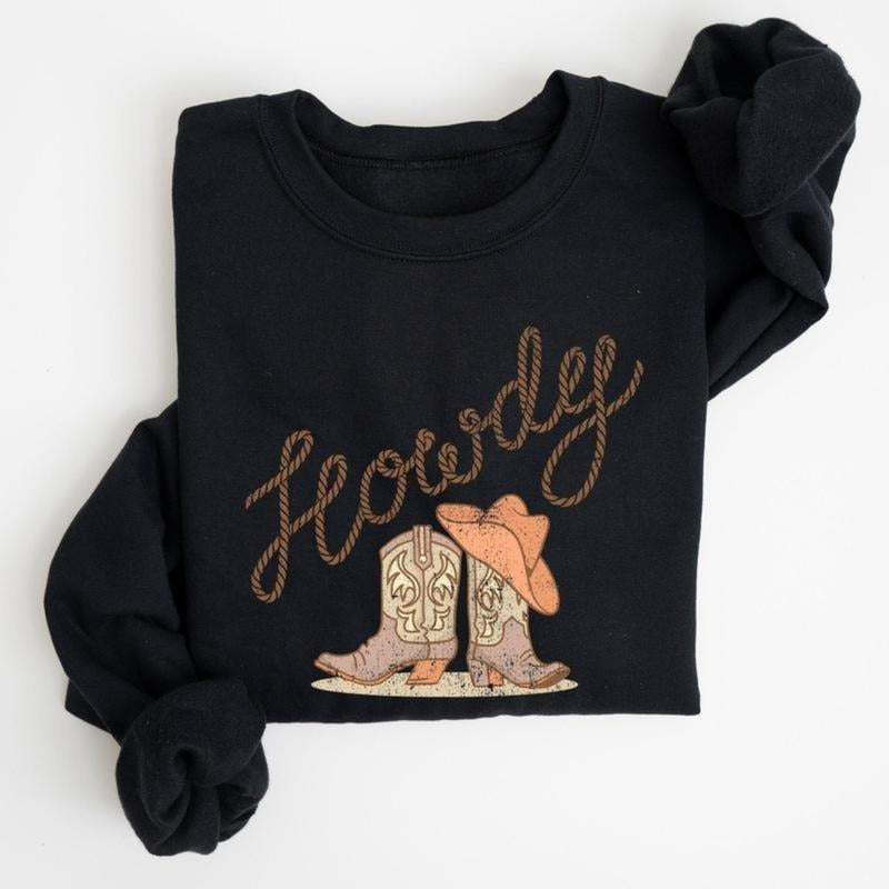Howdy, Cowboy Boots, Western, Country, Cowgirl, Sweatshirt, Women'WB shield Crew Neck, Crewneck T-Shirts, Hoodie