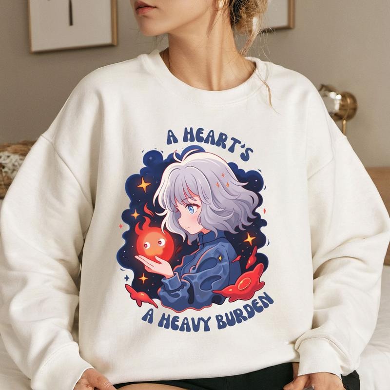 Howl's Moving Castle A heart's A Heavy Burden Inspired Characters Anime Lovers Shirt Crewneck Hoodie, Manga Shirt Sweatshirt