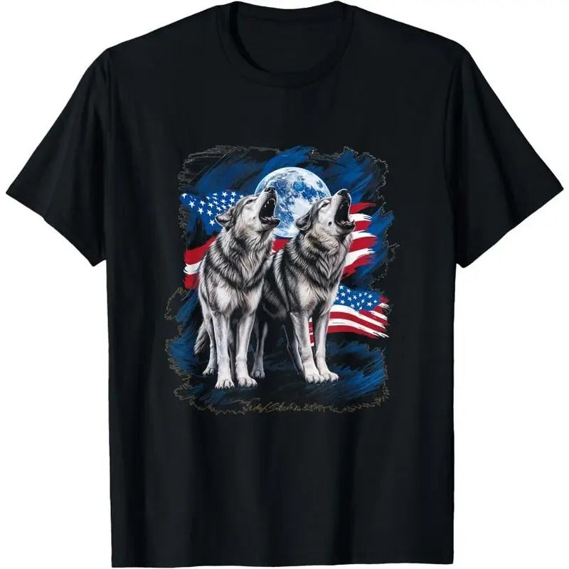 Howling Wolves American Flag Wolf Wilderness Nature T-Shirt Made in USA Hoodie, Sweatshirt | DripVista.com