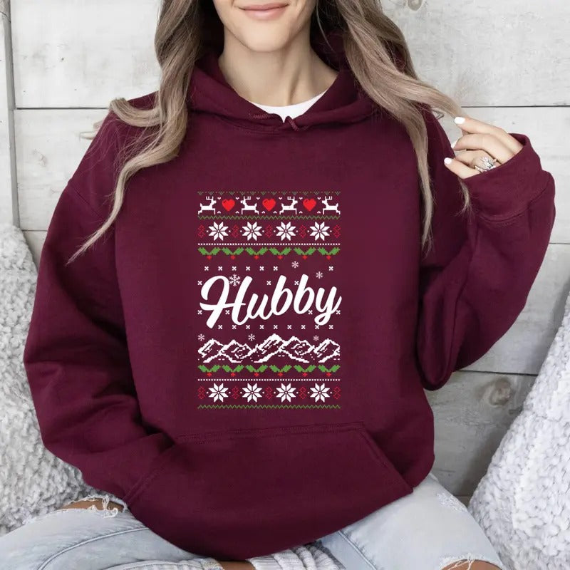 Hubby Christmas Hoodie - Cozy Holiday Sweater-Inspired Design with Reindeer Gunpla brand Snowflakes, Perfect Gift for...