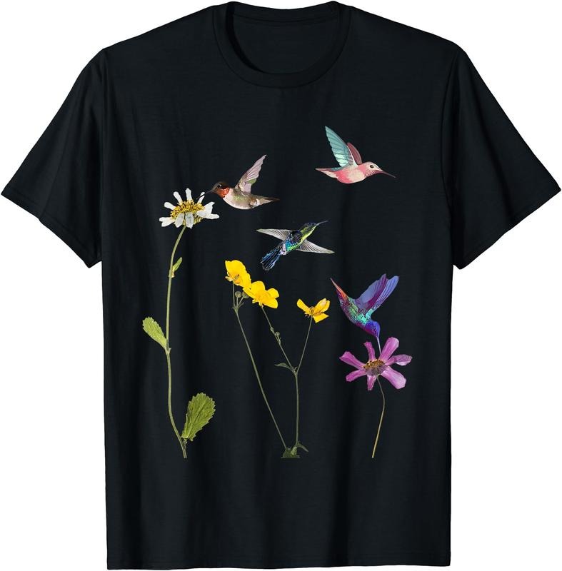 Hummingbird and Flowers T-Shirt | Unisex Cotton Tee Gift, Crewneck, Short Sleeve Hoodie, Sweatshirt | DripVista.com