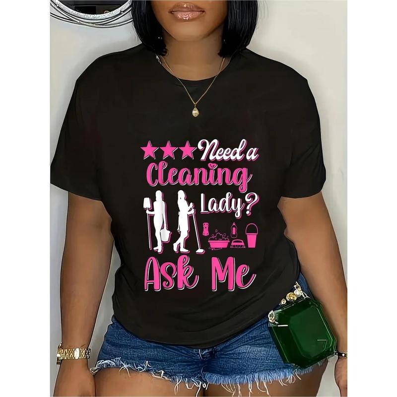 [Humorous Graphic Tee] Humorous Graphic T-Shirt | Women'WB shield "Need WB shield Cleaning Lady?" Casual Short Sleeve...