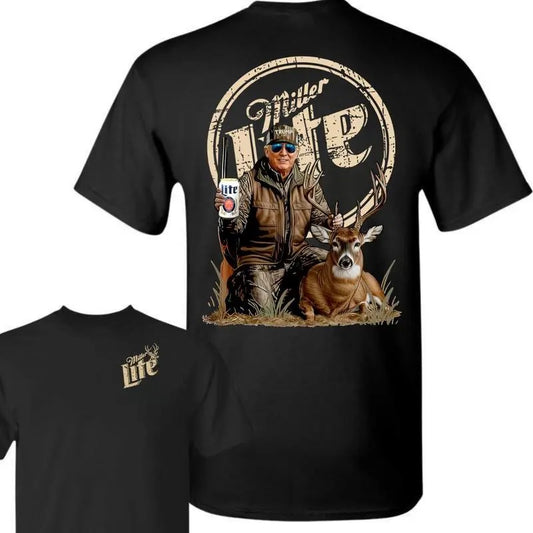 Hunter #Trumm With Miller Lite Beer T-Shirt, Camo Hunter #Trumm Shirt, Hunting Dog , Election 2024 Gift, Miller Lite Shirt Hunting Season