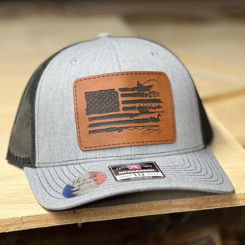 Hunting, Duck Hunting, Fishing, American Flag leather patch hat, Richardson, USA, America, Hats, Caps, Snap Back...