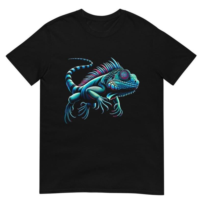 Hypnotic Iguana T-Shirt: Vibrant Neon Psychedelic Leaping Lizard made in usa Hoodie, Sweatshirt | DripVista.com
