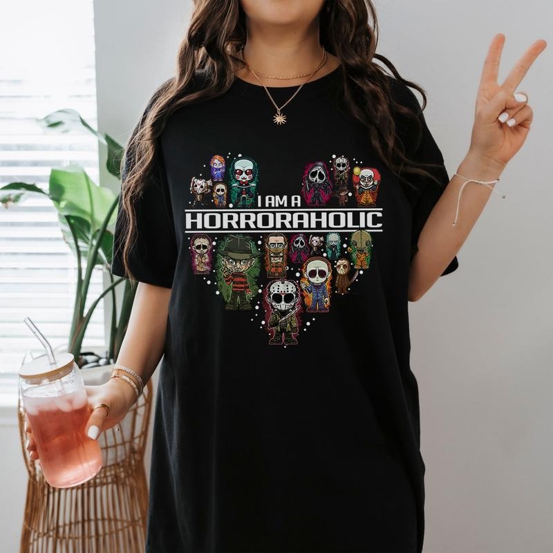 I Am A Horroraholic Michael Myers Freddy Krueger Jason Voorhees Ghostface Halloween Shirt Hoodie, Sweatshirt | DripVista.com