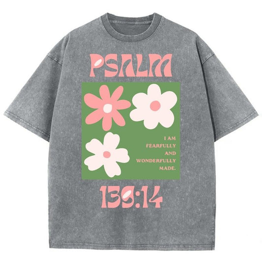 I Am Fearfully And Wonderfully Made Unisex Washed T-Shirt, Christian Jesus  t shirts, Vintage 90s Graphic Tee Gift Cotton Top, Mineral color