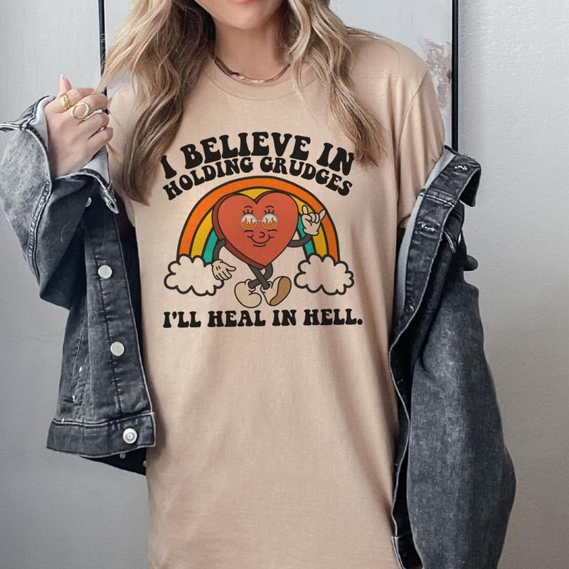 I Believe In Holding Grudges T-Shirt Fun Grudge Tee Quote Sarcastic Tshirt Oversized Fit T-Shirt Comfy Soft Tee...