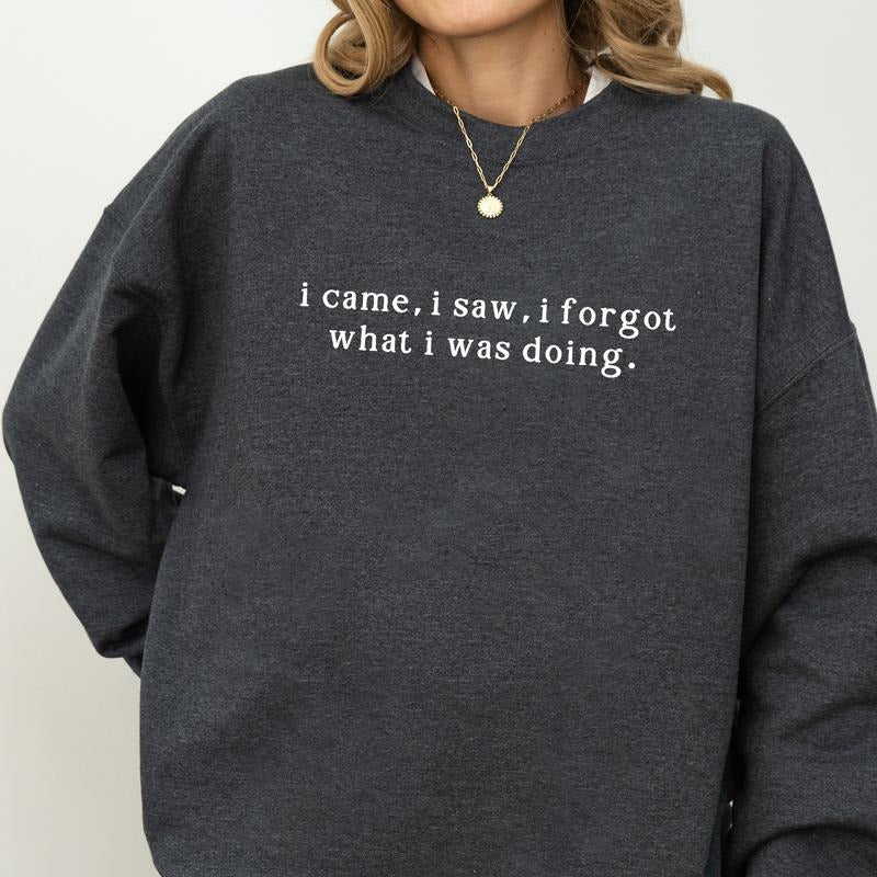 I Came I Saw I Forgot What I Was Doing Sweatshirt, Funny Quote Sweater, Sarcastic Women Shirt, Meme Gift, Humorous Long Sleeve Pullover