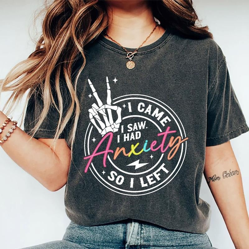 I Came I Saw I Had Anxiety So I Left Shirt, Social Anxiety Graphic Tee Women, Anxious Vintage Shirt, Funny Sayings Shirt...