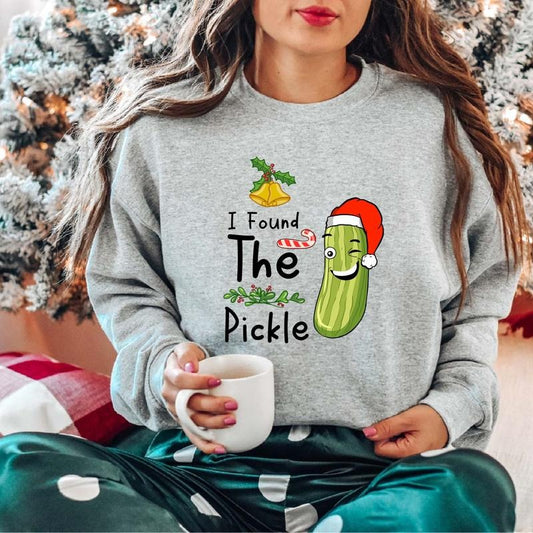 I Found The Pickle Sweatshirt, Pickle Funny Christmas Hoodie, Unisex Pickles Lover Xmas Gift Sweater, Matching Holiday Pickle Squad Sweatshirt.