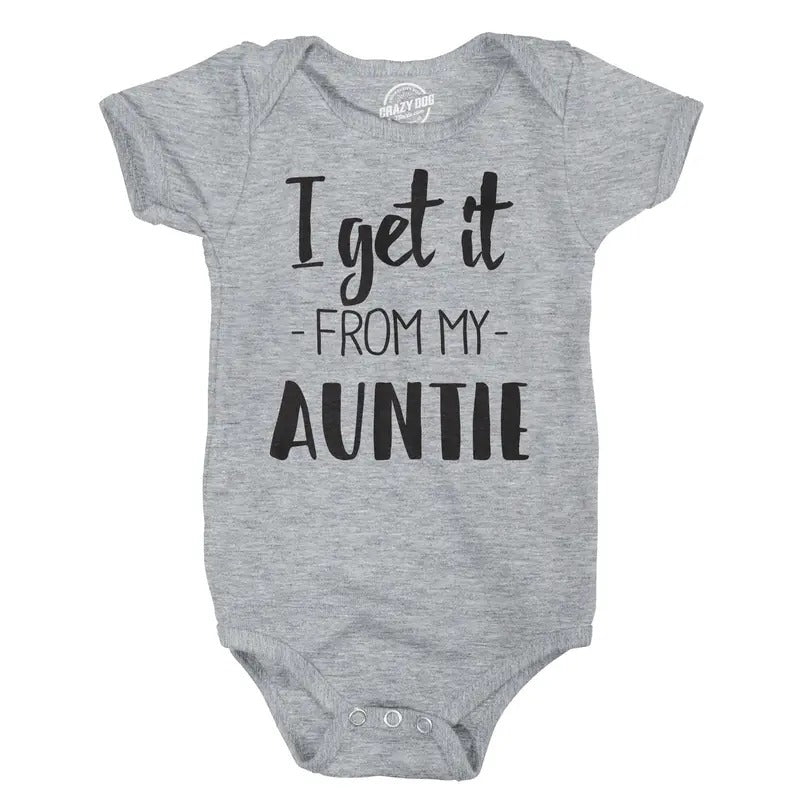 I Get It From My Auntie Creeper Funny Family Baby Jumpsuit Funny Baby Onesies Funny Aunt Onesie Novelty Onesie Light Grey...