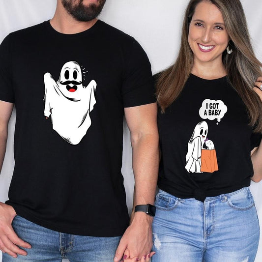 I Got A Baby T-Shirt, Matching Couples Halloween Baby Announcement Shirts, Funny Ghoul For Dad, Pregnant Wife Halloween Gift Tee, New Parents To Be Tees, Baby Shower Party Outfit.