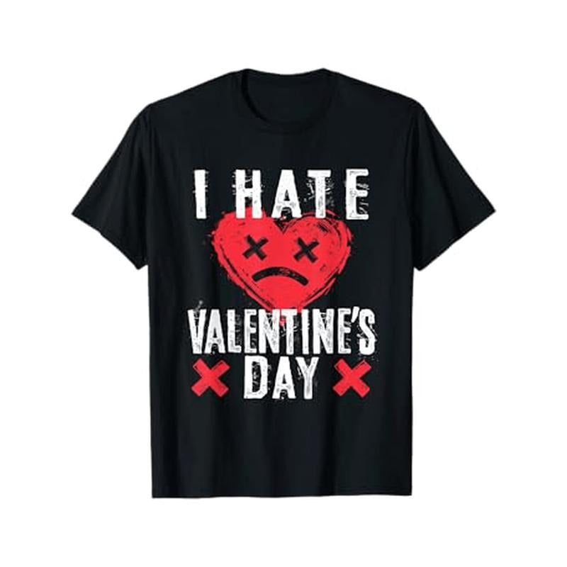 I Hate Valentine'S Day Anti-Valentine Sad Face Heart T-Shirt Themed Men Women T-Shirt, Suitable for Valentine'S Day...