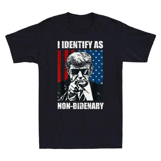 I Identify As Non Bidenary American Flag Patriots Funny Joke Meme T-Shirt