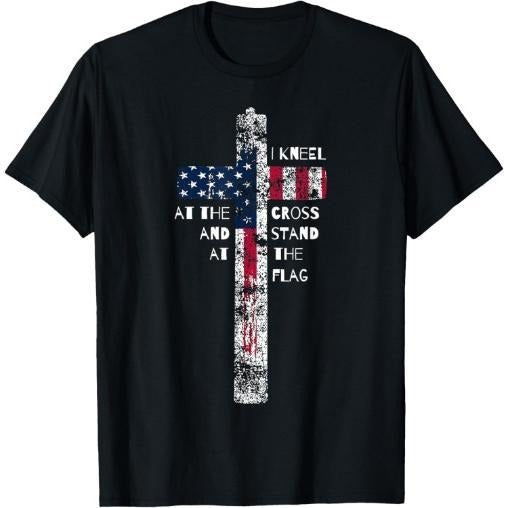 I Kneel at the Cross and Stand at the Flag Men Women Short Sleeve T-Shirt Made in USA Hoodie, Sweatshirt | DripVista.com