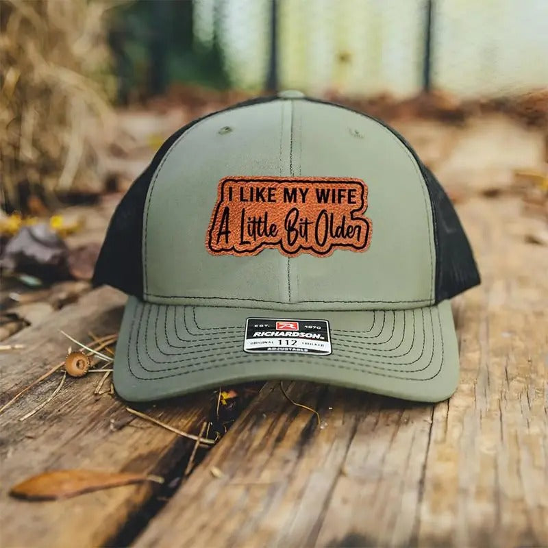 I Like My Wife A Little Bit Older Hat,  Younger Leather Patch For Trucker Hat And Beanie, Beanie Hat for Men & Women, Hat...