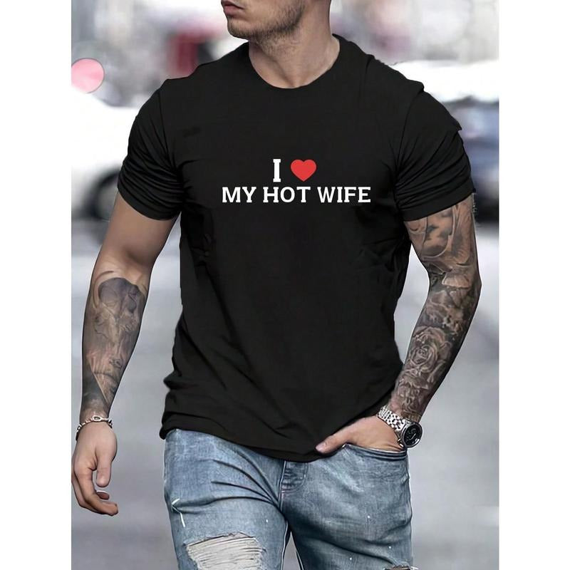 I Love  HOT WIFE Men Letter Graphic Tee Made in USA i love my gf shirt Hoodie, Sweatshirt | DripVista.com