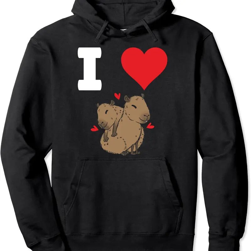 I Love Capybara Pullover Hoodie | Unisex Hooded Sweatshirt T-Shirts | DripVista.com