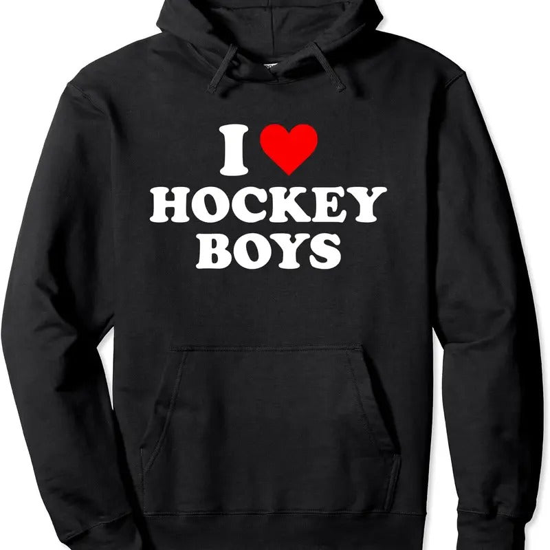 I Love Hockey Boys Pullover Hoodie | Unisex Hooded Sweatshirt T-Shirts | DripVista.com