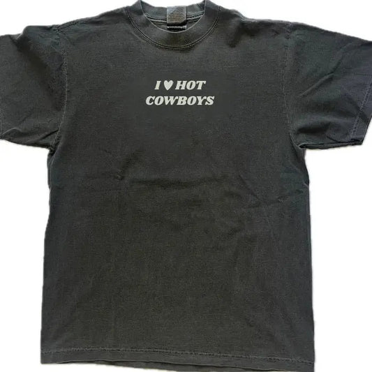 I Love Hot Cowboys t-shirt, Gift For Him, Gift For Her, I love Shirt, I heart shirt, Menswear Crewneck Classic Tee Casual Collar
