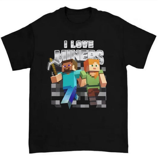 I Love Miners T-Shirt Featuring Bold and Funny Steve Craft Design for Gen Z Humor