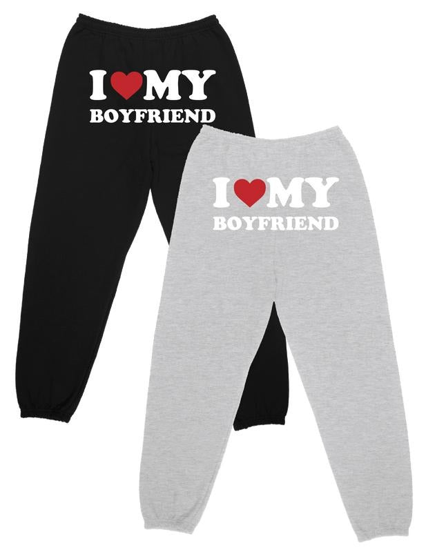 I Love My Boyfriend Sweatpants, I Heart My Girlfriend Sweatpants, Valentine's Day Gift, Love Heart Pants, Couples...