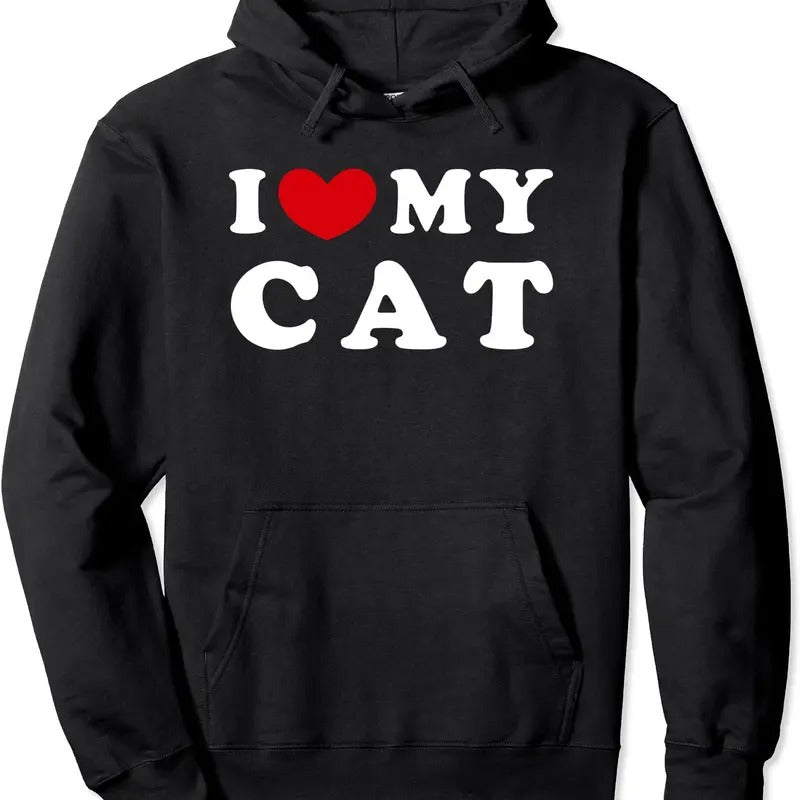 I Love My Cat, I Heart My Cat Hoodie | Unisex Hooded Sweatshirt T-Shirts | DripVista.com