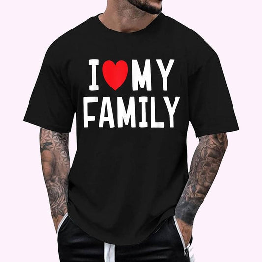 I Love My Family Gathering Reunion Celebration Heart T-Shirt - Men's Regular Fit Letter Graphic Round Neck Tee, Casual Short Sleeve, Crew Neck Shirt for Summer, Fashion Men's Top for daily Wear, Graphic Tees