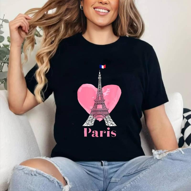 I Love Paris Eiffel Tower France Gift T-Shirt | Cotton 100%, Crewneck, Top Womenswear Hoodie, Sweatshirt | DripVista.com