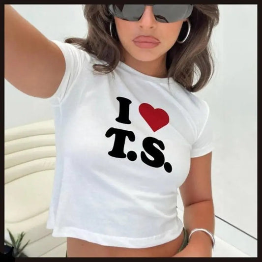 I Love T Baby Tee, I Love T Crop Top, Funny Y2K 2000s Shirt, Crop Top, Graphic Top, Y2K Tee, Gift For Friend