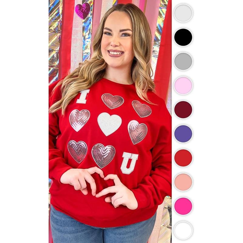 I Love You Sequin Valentine Heart Graphic Sweatshirt T-Shirts, Hoodie | DripVista.com