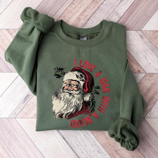 I Love a Man with a Beard Santa Christmas Sweatshirt, Funny Santa Beard Unisex Crewneck Sweatshirt & T-shirt - Cotton Fabric - Fit, Womenswear Classic Fitted