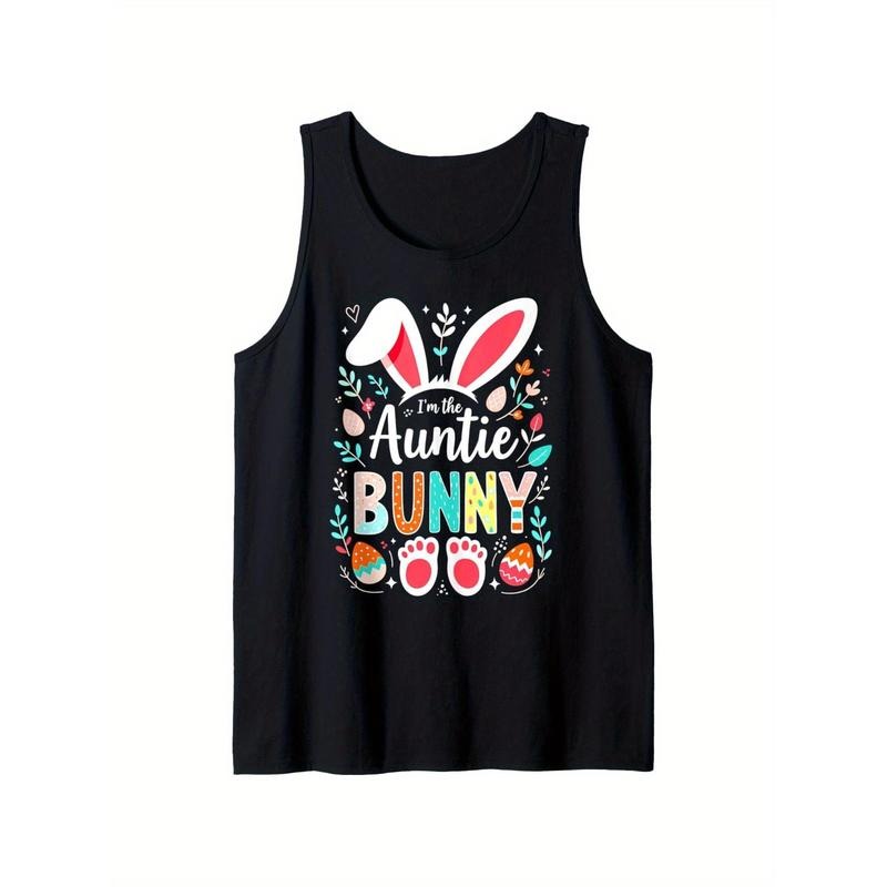 I'M The Auntie Bunny Happy Easter Day Matching Family Party Tank Top, 100% Cotton, Single-Sided Printing, Holiday Casual...