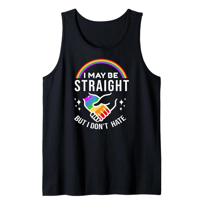 I May Be Straight But I Don'T Hate Lgbt Gay Pride Shirt Men'S Sleeveless Black Vest, Men'S Casual Sports Tank Top, Soft...